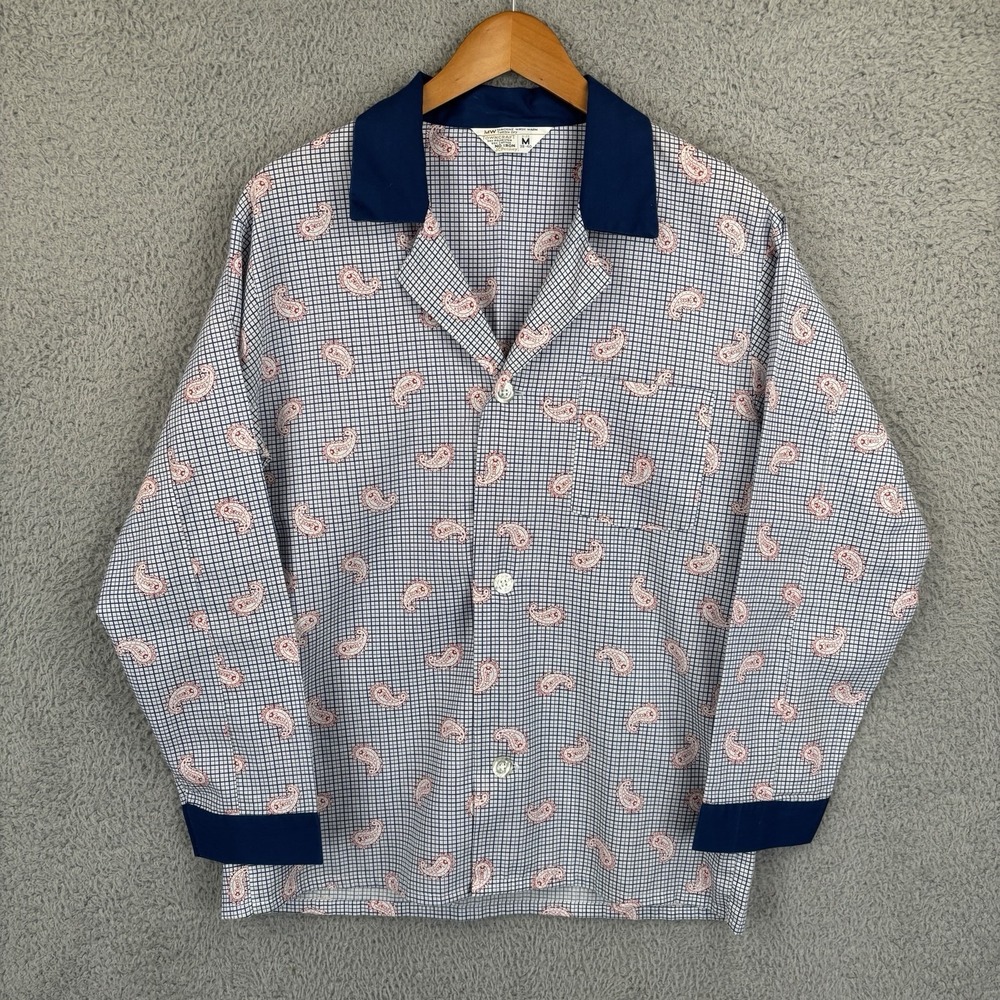 Vintage 70s Towncraft Pajama Shirt Mens Medium Blue White Paisley JCPenney
